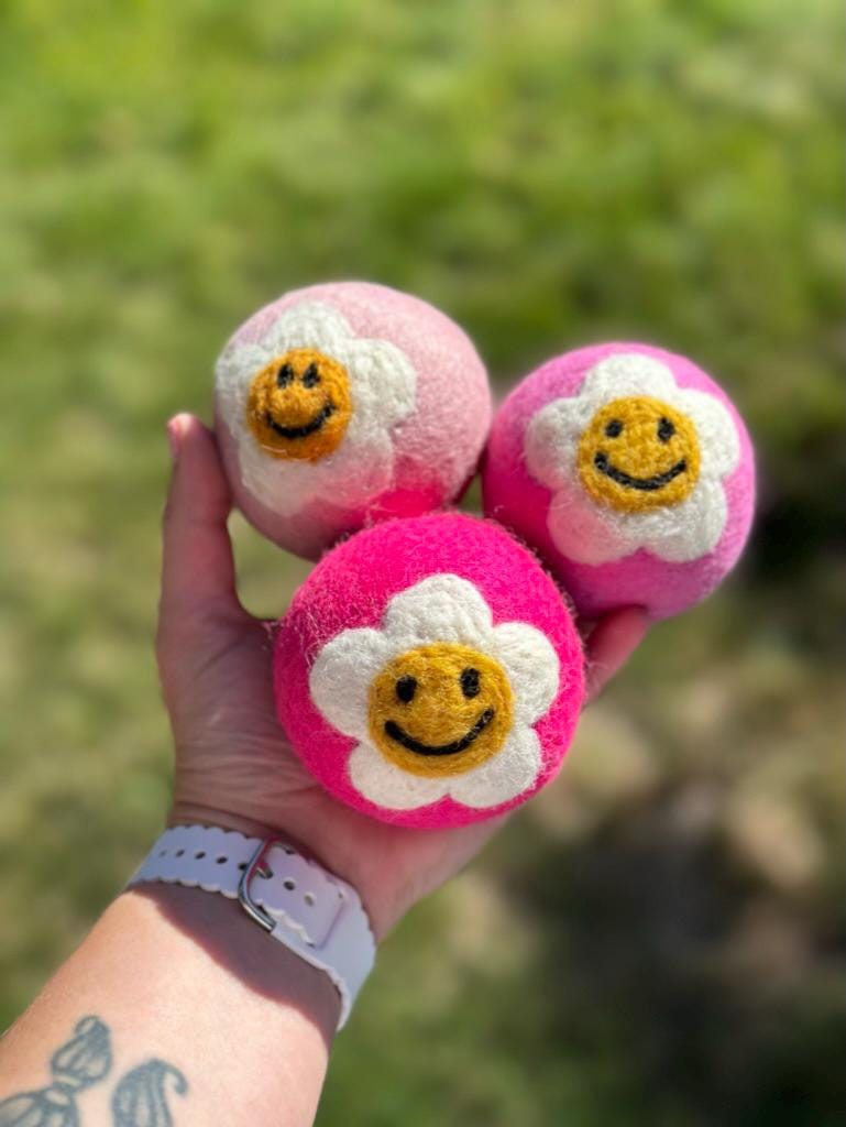 Organic Wool Dryer Balls--Bright Pink Bloom
